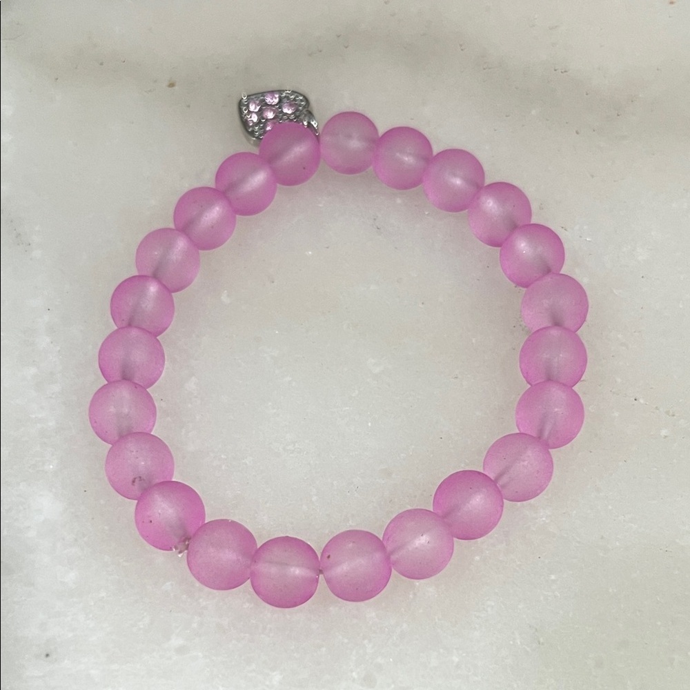 Chic Pink Beaded Bracelet with Heart Charm - Picture 3 of 6